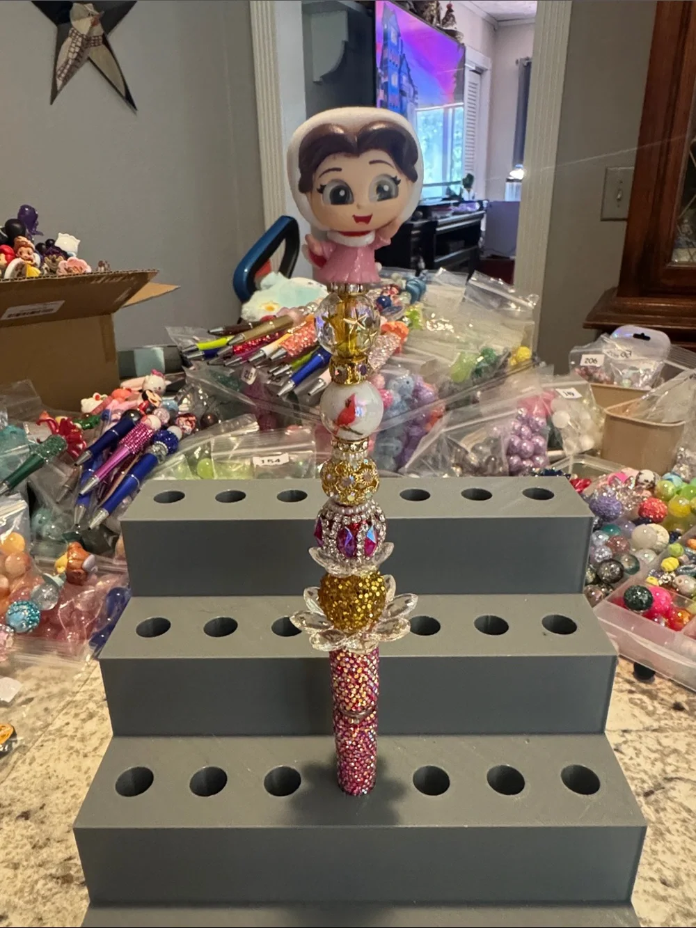 NWOT Disney Doorables Christmas Belle Beaded Pen Handmade by Me